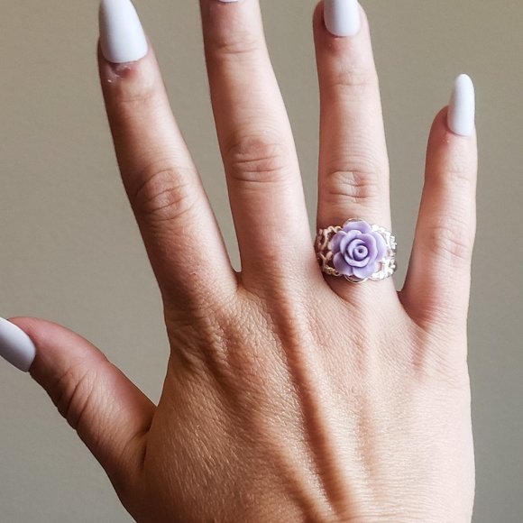 Silver Lavender Rose Lace Ring - Picture 8 of 8